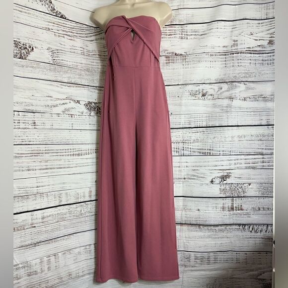 Windsor jumpsuit womens size Small twist front cut out strapless mauve Stretch - Picture 2 of 11